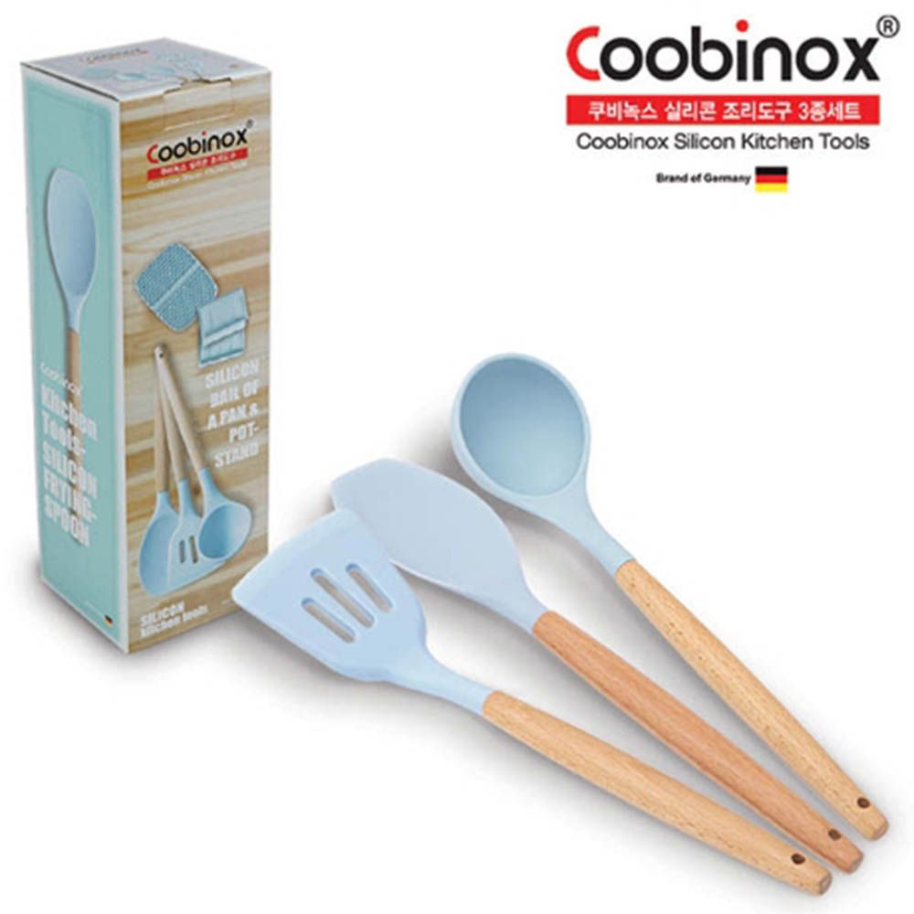 Coobinox® Premium Silicone & Wood Kitchen Utensil Set (3-Piece) - Includes Soup Ladle, Turner, and Stir-fry Spoon